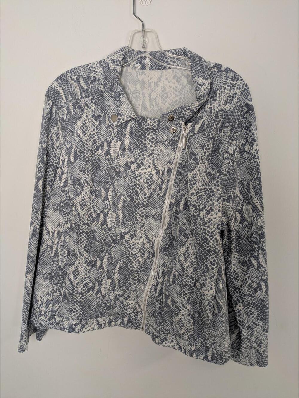 Plus Size 3X Snake Print Moto Jacket Gray Zip Up Stretch Snakeskin